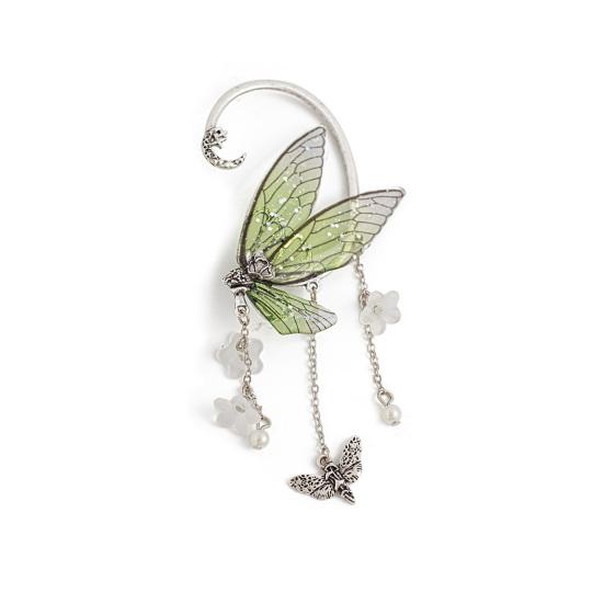 1 pièce de manchette d'oreille pour femme en forme de papillon, pompon à paillettes, fleur, lune, décoration d'oreille suspendue, style fée de la forêt, antidérapant, électroplaqué, pour cosplay, fête