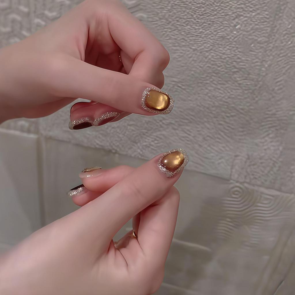 Brown Crystal Realm: Autumn/Winter Melade Glass Beads Cat Eye Nail Art - Elegant, Skin-Brightening, Pure Handmade