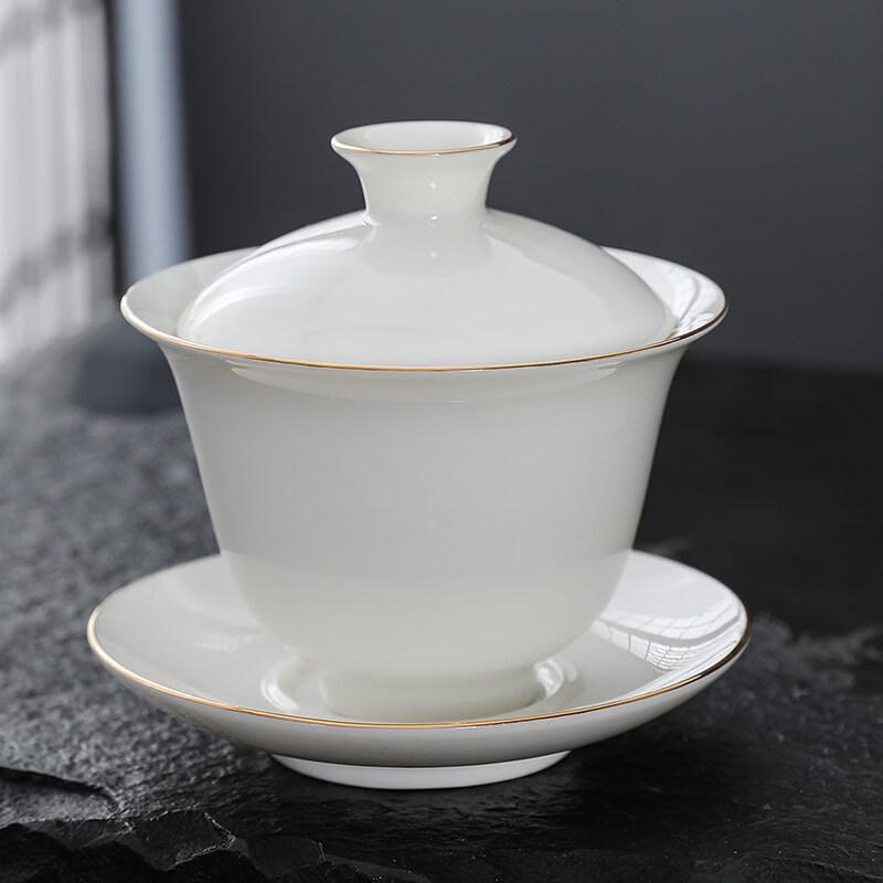 Dehua Sheep Fat Jade Gilded Ceramic Gaiwan