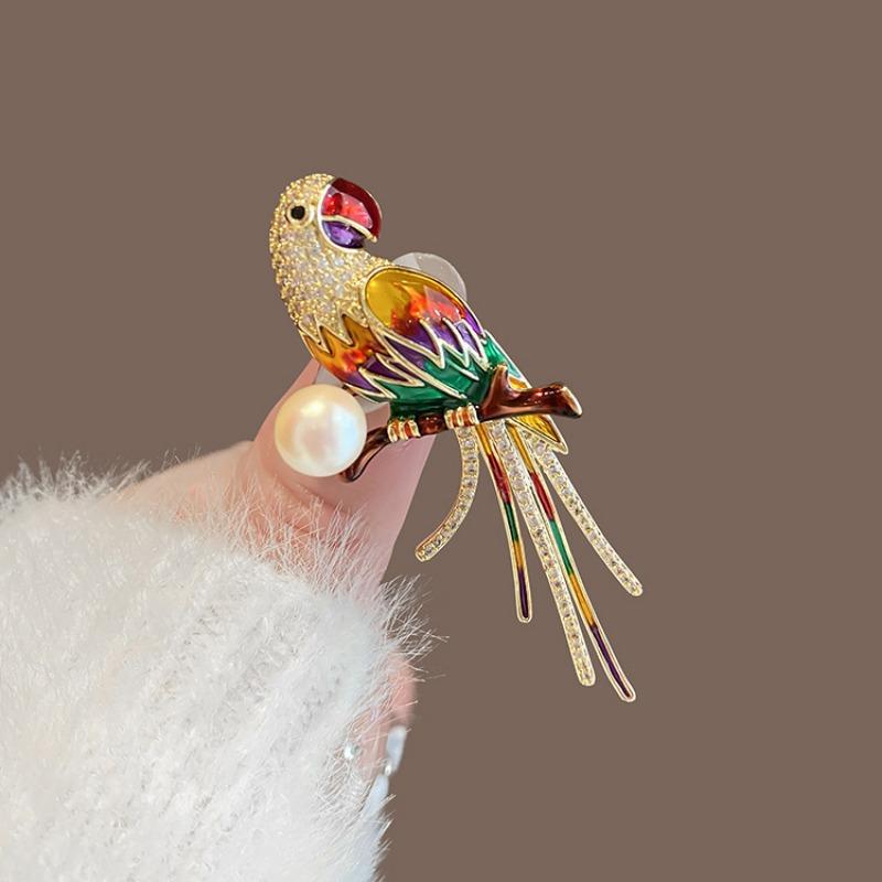 Emaille Papagei Brosche, High-End Damen Exquisit und Nischen Designgefühl, Vogelbrosche, Bekleidungsaccessoire Anstecknadel
