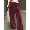 Damen Samt Freizeit Hose mit weitem Bein Kordelzug Taille Lounge Hose