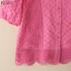 ZANZEA Women Casual Round Neck Patchwork Crochet Loose Short Sleeve Blouse