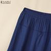 ZANZEA Women Casual Elastic Waist Solid Color Loose Capri Pants