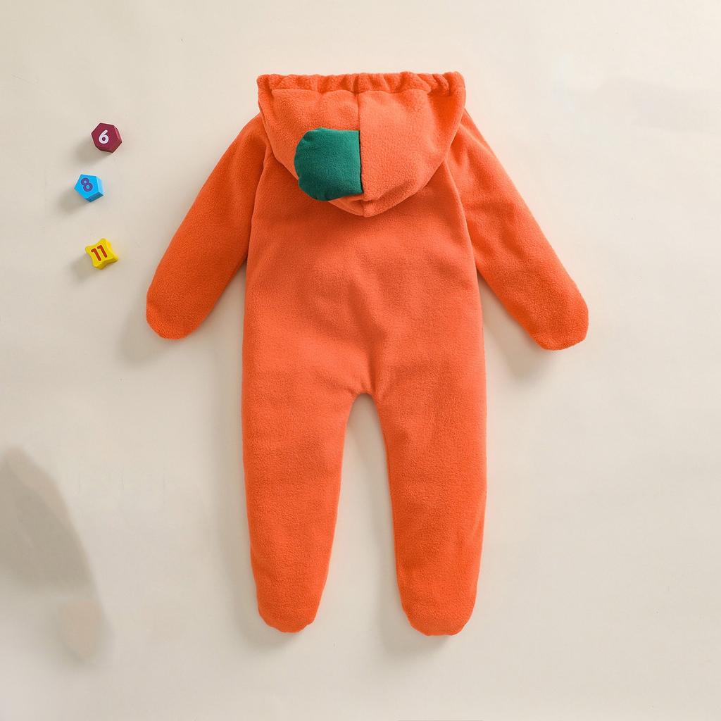 Children's Halloween Long-Sleeved Cushaw Shape Hooded Foot-Covering Romper
