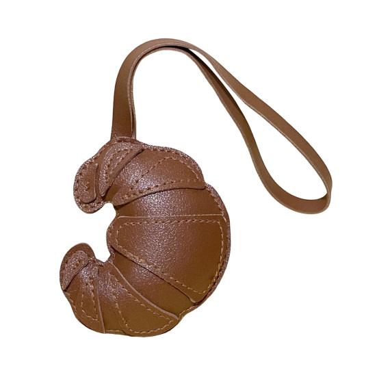 Croissant Pendant Bag Charm Croissant Shaped Keychain Pendant Faux Leather Croissant Charm for Backpack Keyring