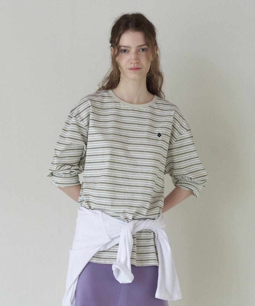 Tudument Striped Round-Neck T-Shirt_Oatmeal