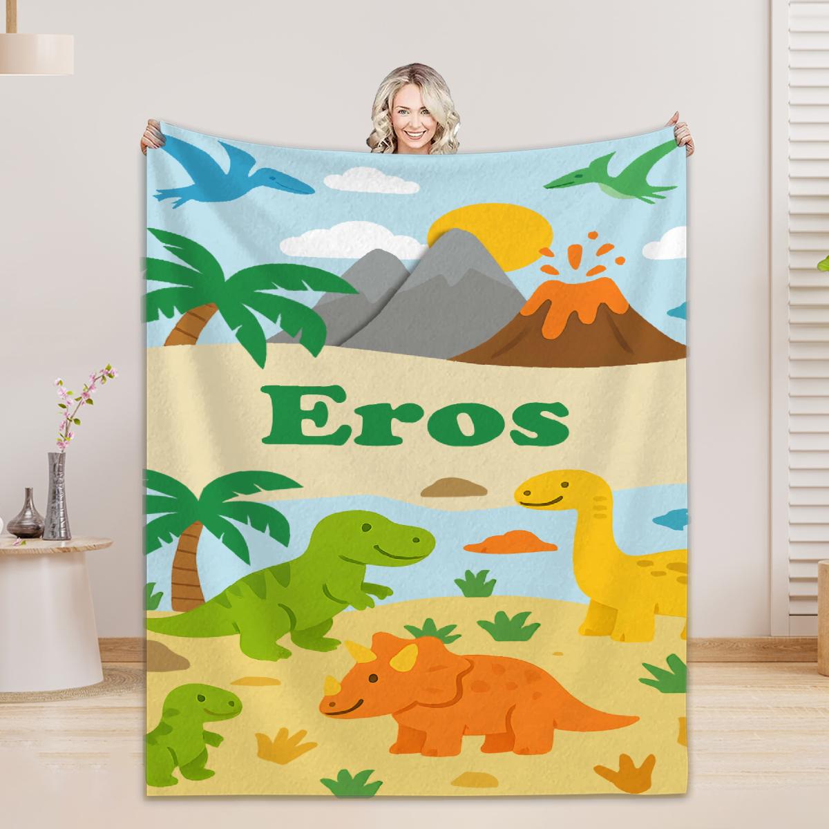 

Мультяшное одеяло с драконом, одеяло из флиса с персонализированным именем на заказ для дивана, мягкий подарок на день рождения, одеяла на заказ для мальчиков и девочек Flannel 75 x 100