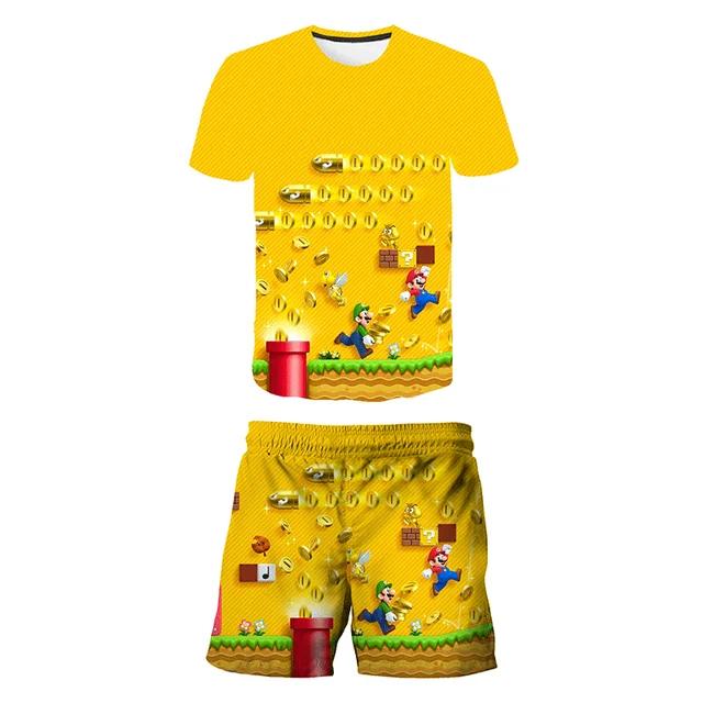 2025 MINISO Dětské oblečení Sady Cosplay Super Mario Trička Šortky 2 ks Obleky Děti Chlapci Dívky Topy Tričko Mario Bros Tričko Kalhoty Oblek