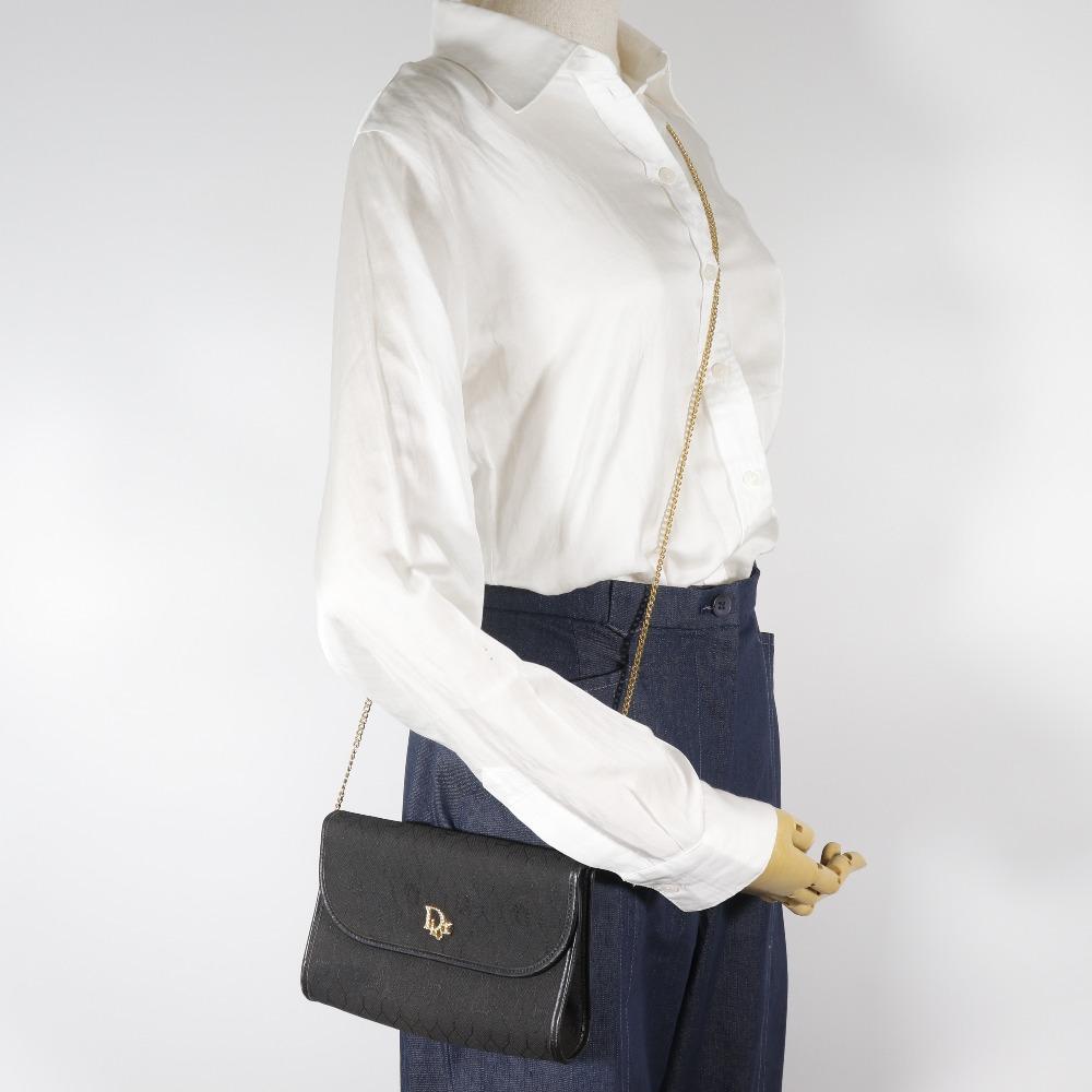 Dior ChainShoulder Shoulder Bag Honeycomb Pattern vintage black Nylon canvas Women Used