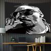 Hip Hop Rap Black White Tapestry, European American Rapper Portrait Wall Hanging for Bedroom Living Room
