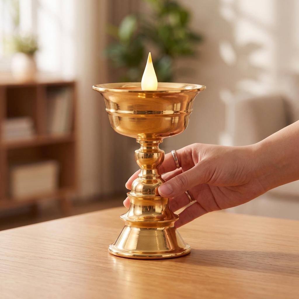 LED Butter Lamp Simulated Flame Tibetan Tone Altar Light for Buddhists, Practitioners,