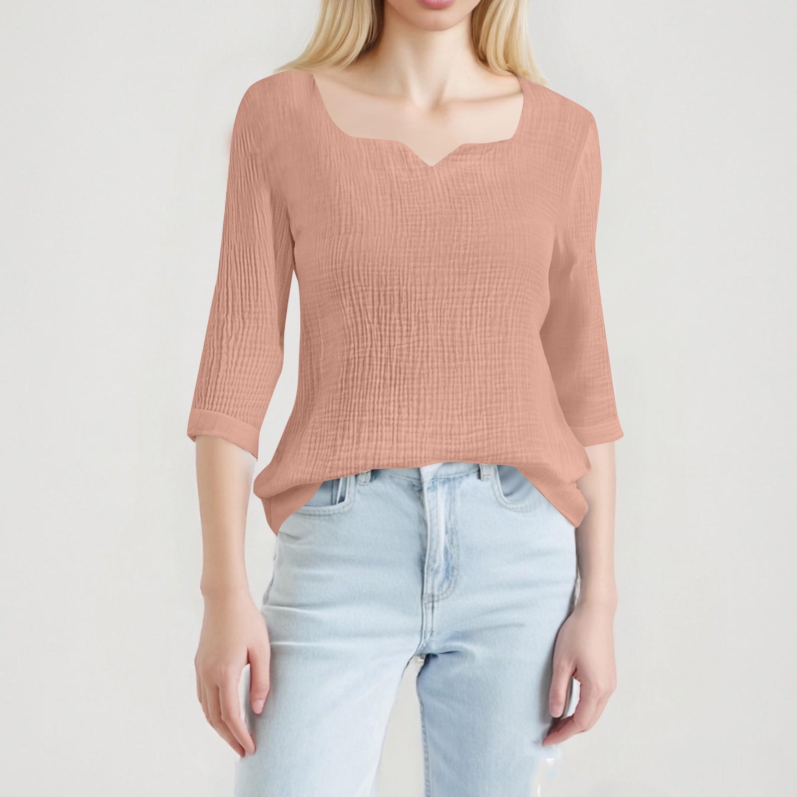 

Женская модная повседневная однотонная рубашка с длинным рукавом и V-образным вырезом M розовый