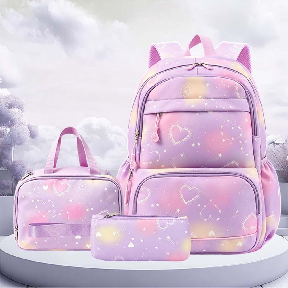 Daypack Three-piece School Bag Set Large Capacity Students School Bag Nylon Backpack Outdoor