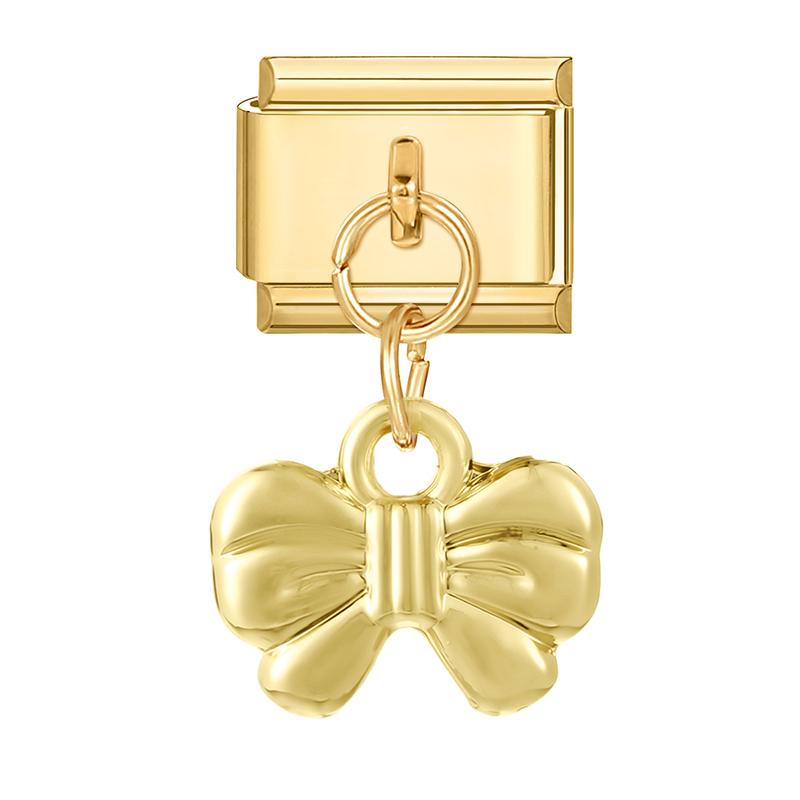 Gold Color Heart Lips Bow Knot Rose Swan Fishbone Pendant Charm Links Fit 9mm Stainless Steel Bracelet DIY Making Men Women Gift