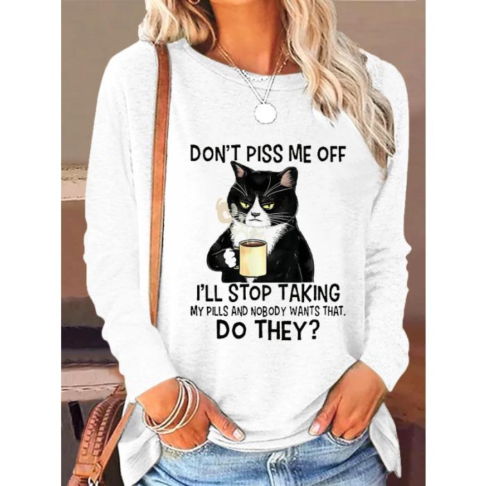Round Neck 3D Printed Animal Pattern Top Fashionable Casual Long Sleeved Women's T-shirts