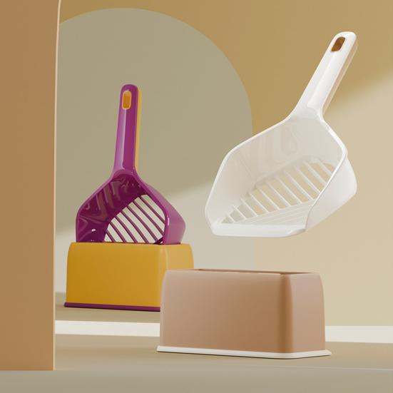 Cat Litter Scoop with Storage Base Long Handle Non-stick Slotted Litter Scooper Portable Poop Sifting