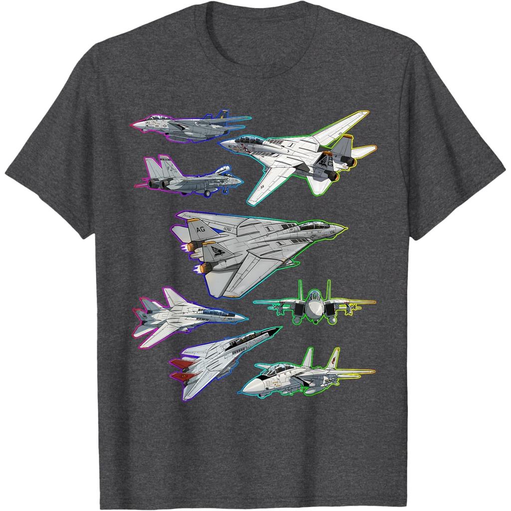 F14 Tomcat Gevechtsvliegtuigen Grafische Print Katoenen Crewneck T-shirt Voor Mannen
