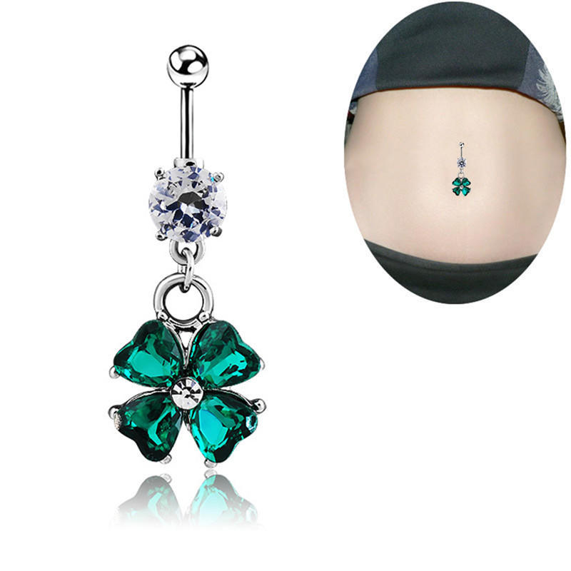 Sparkly Silver Bow Belly Bar Navel Ring Multi Crystal Belly Ring Surgical Steel