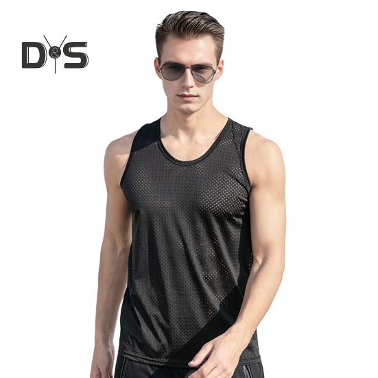 

Мужская сетчатая майка, летняя майка, однотонная, с круглым вырезом, без рукавов, облегающая, для фитнеса, для спортзала, уличная одежда XL чёрный