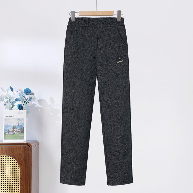 Plus Size Women's Velvet-Soft Elastic Waist Straight-Leg Pants - Warm, Loose Fit for Middle-Aged and Elderly