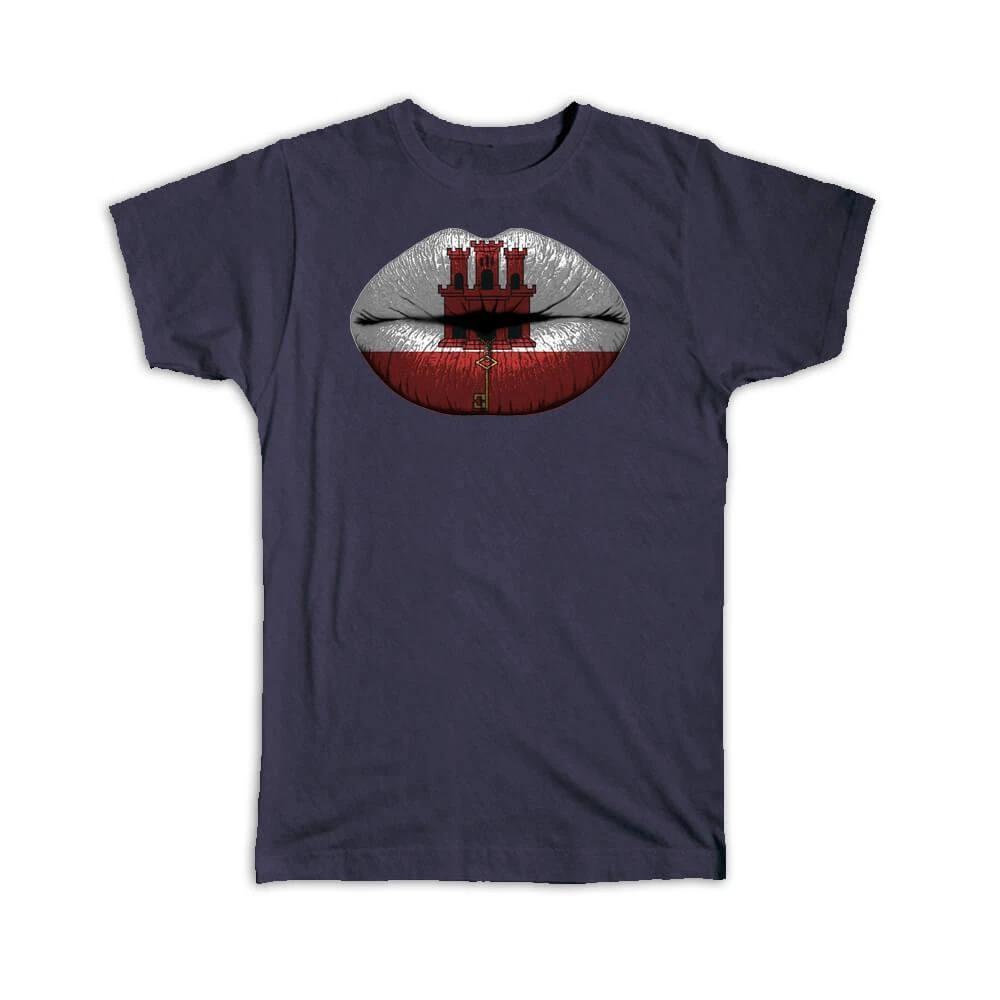 Gift T-Shirt : Lips Gibraltarian Flag Gibraltar Expat Country For Her Women M