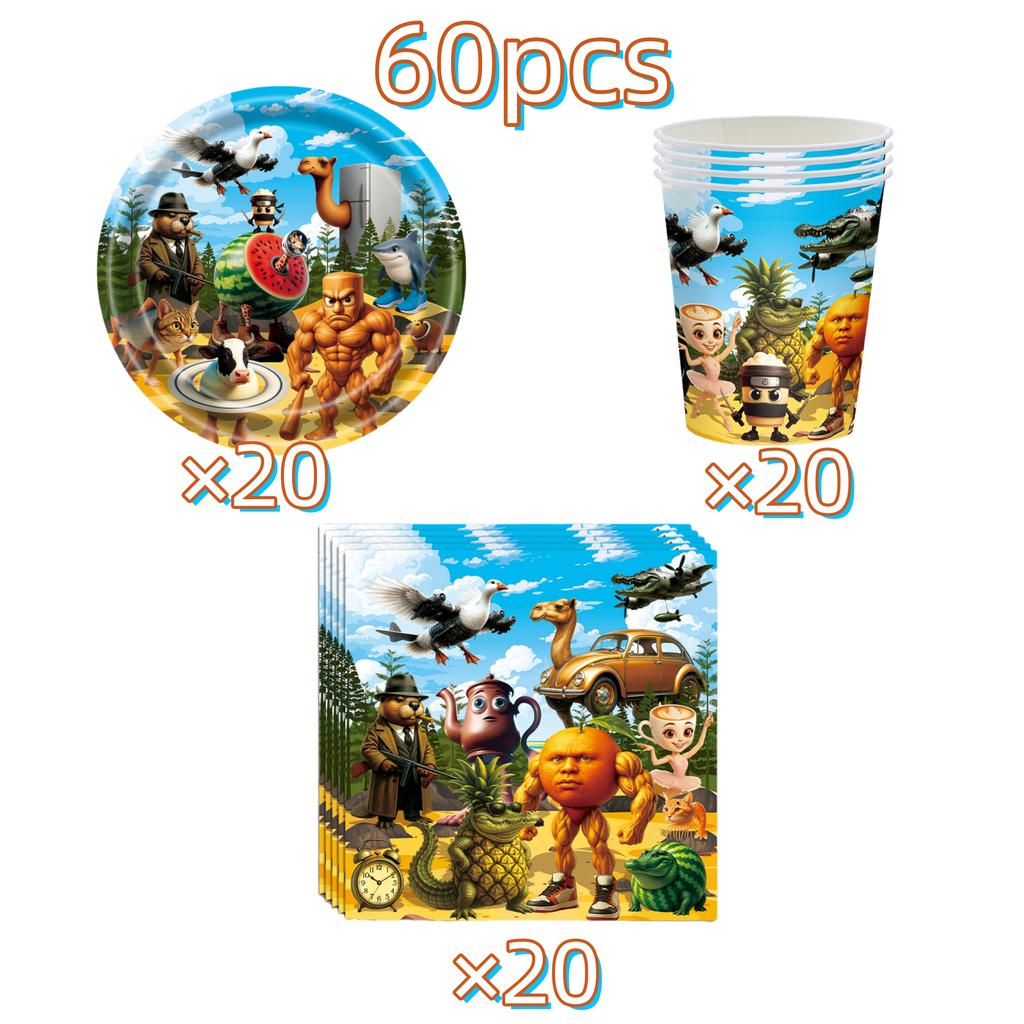 Italian Brainrot Birthday Party Decoration Tung Tung Sahur Tralalelo Tralala Tableware Balloon Cup Plate For Party Favor Supplie