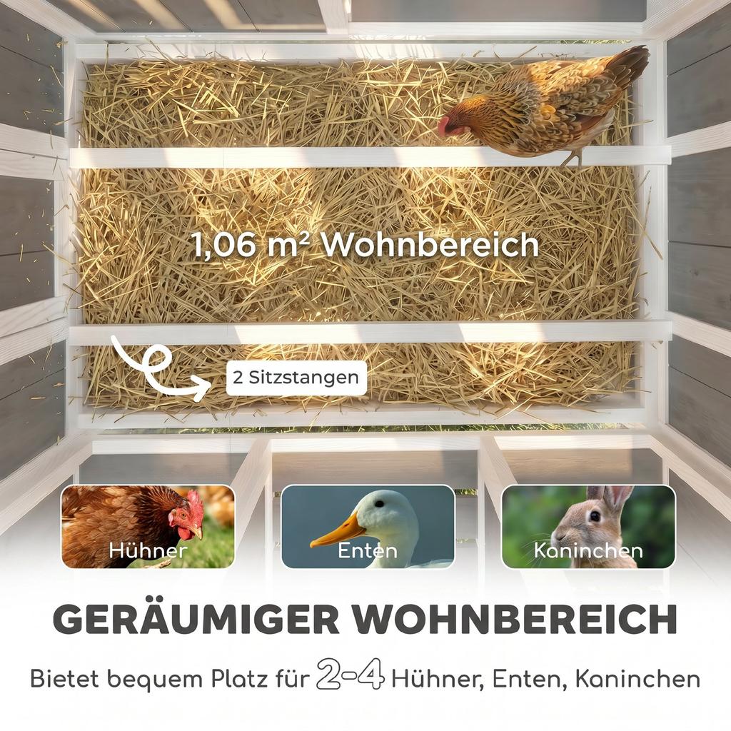 Hühnerstall Holz Hühnerhaus mit abschließbarer Tür Legenest Wasserdichtes PET-Dach für 3-4 Hühner, 145x90x92 cm Grau
