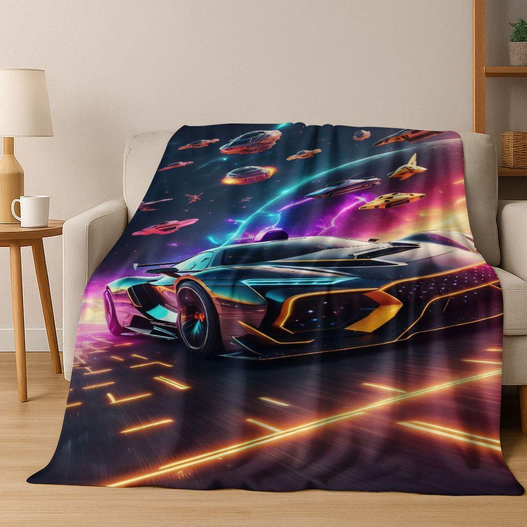 Future Concept Sports Car Racing Bike Art Flannel Blanket,Cozy Soft Throw Blanket for Home Bedroom Bed Sofa Picnic Cover Gift