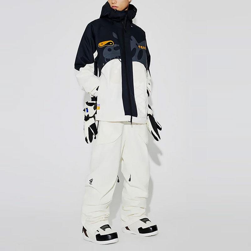 Li Ning Solid Color Multi-Pocket Cuffed Ski Pants Unisex pants Off-White Black AHXT007-1