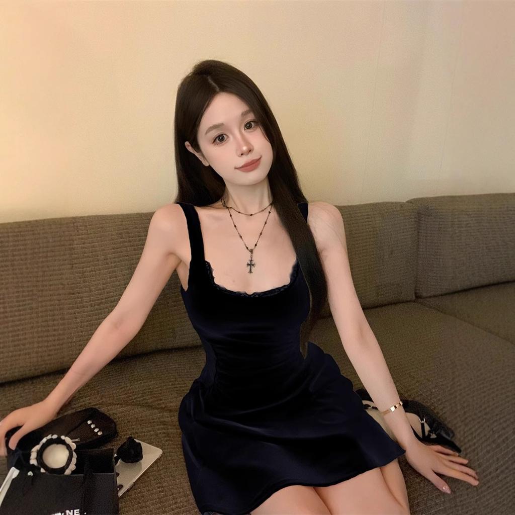 Lace edge suspender dress women's summer beautiful waist a word vest skirt style fish bone tube top skirt