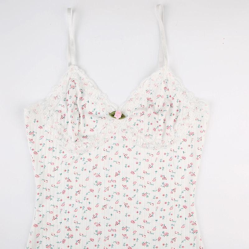 Frans Kant V-Hals Slankmakende Bloemen Camisole Romper Pyjama