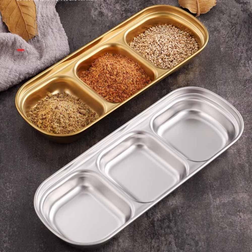 2Pcs Stainless Steel Seasoning Dish 2/3/4 Grid Thickened Divided Dip Bowls Easy Clean Stackable Vinegar Soy Spice Condiment Tray