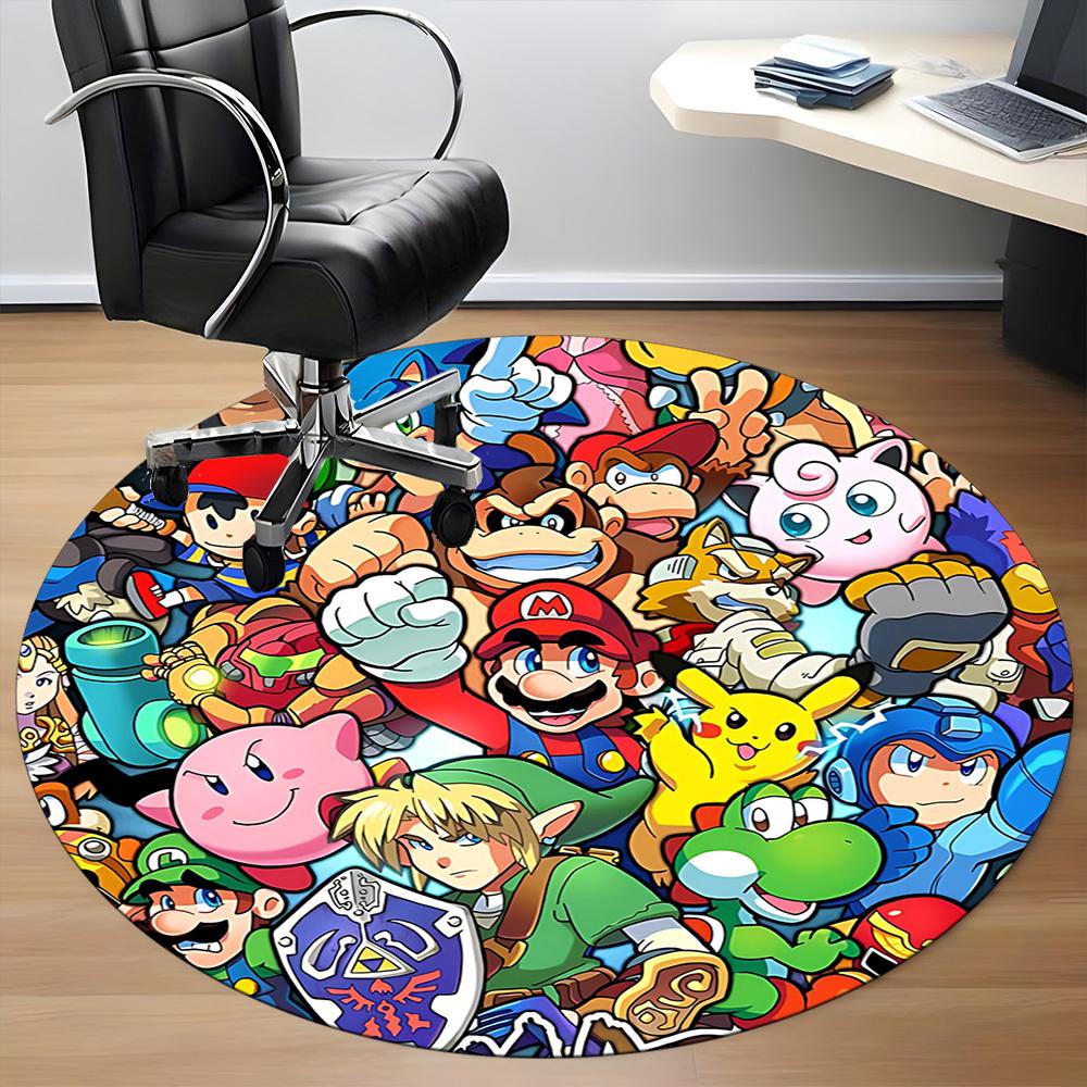1pc Mario Gaming Characters Office Round Area Rug,  Under Office Chairs Bedroom Living Room Home Decor a0926200