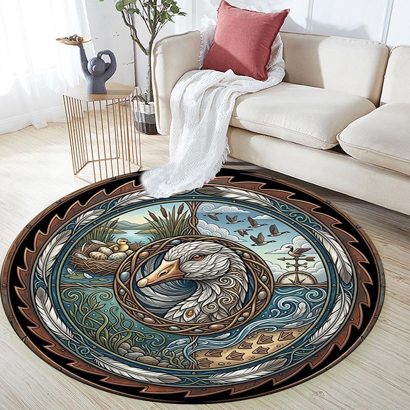 Duck Family Nature Round Area Rug Under Office Chairs Bedroom Living Room Home Decor