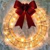 Christmas Metal Light Up Wreath With LED Warm Lights And Ribbon Bow Holiday Decoration