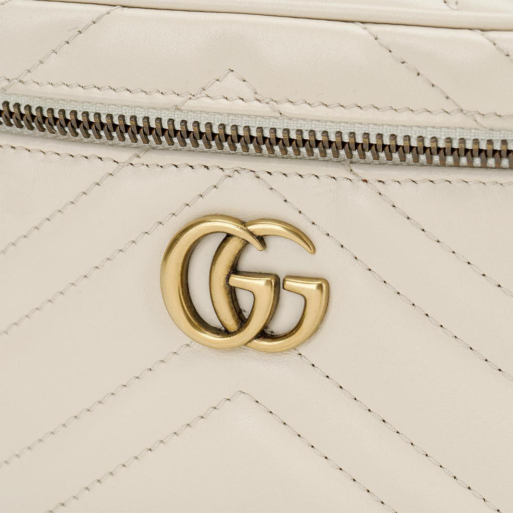 Gucci GG Marmont White Leather Chevron Quilted Mini Vanity Case Crossbody Bag For Women Daily Use