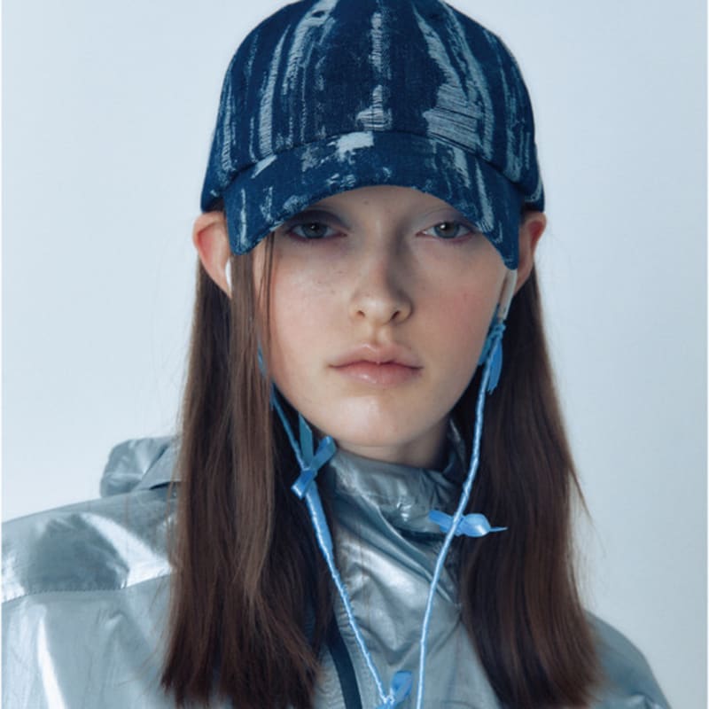 poesiedame DESTROYED DENIM CAP IN RAW INDIGO