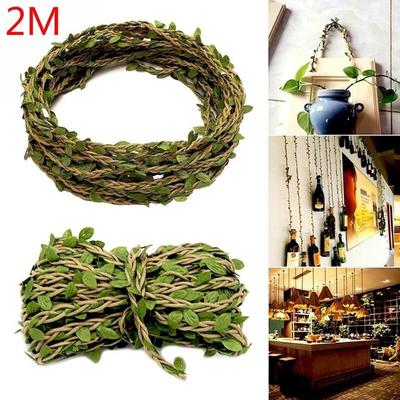 Ghirlanda di seta da 2 m, foglia verde, filo di ferro, fiore artificiale, vite, edera in rattan per matrimonio