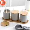 Hi Nordic Ceramic Spice Rack Seasoning Jar Kitchen Salt Pepper Storage Bottle with Cover and Spoon Set Creative Simple Condiment