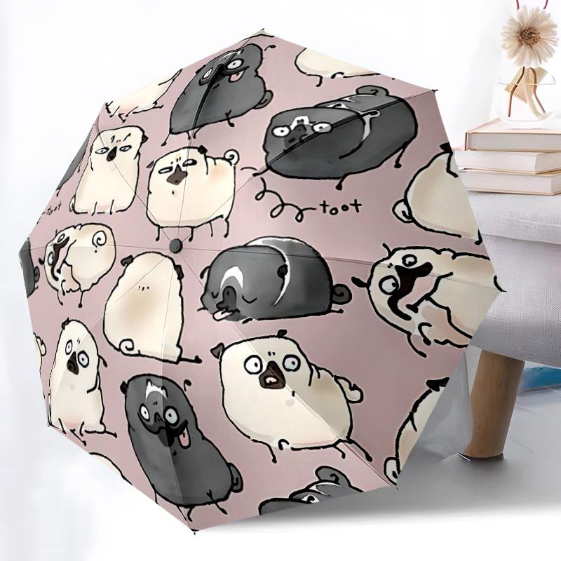 1pc Pug Party Fashionable Automatic Opening/Closing Folding Umbrella with 8 Bones, Windproof Portable, Daily Use128
