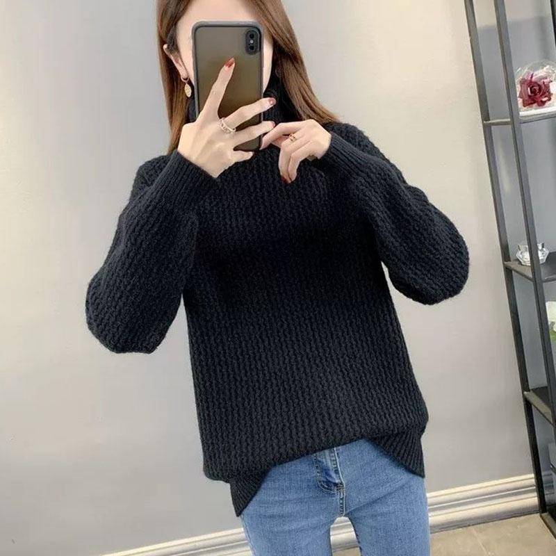 Sweater Women Thick Turtleneck Jumper Loose Pullover Knit Bottoming Shirt Feminina Pull Long Simple Basic Autumn and Winter