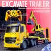 2 In 1 11CH Remote Control Car RC Trailer Flat Trucks Combination Truck Set with Excavator Engineer Vehicle 2.4G Christmas Gifts