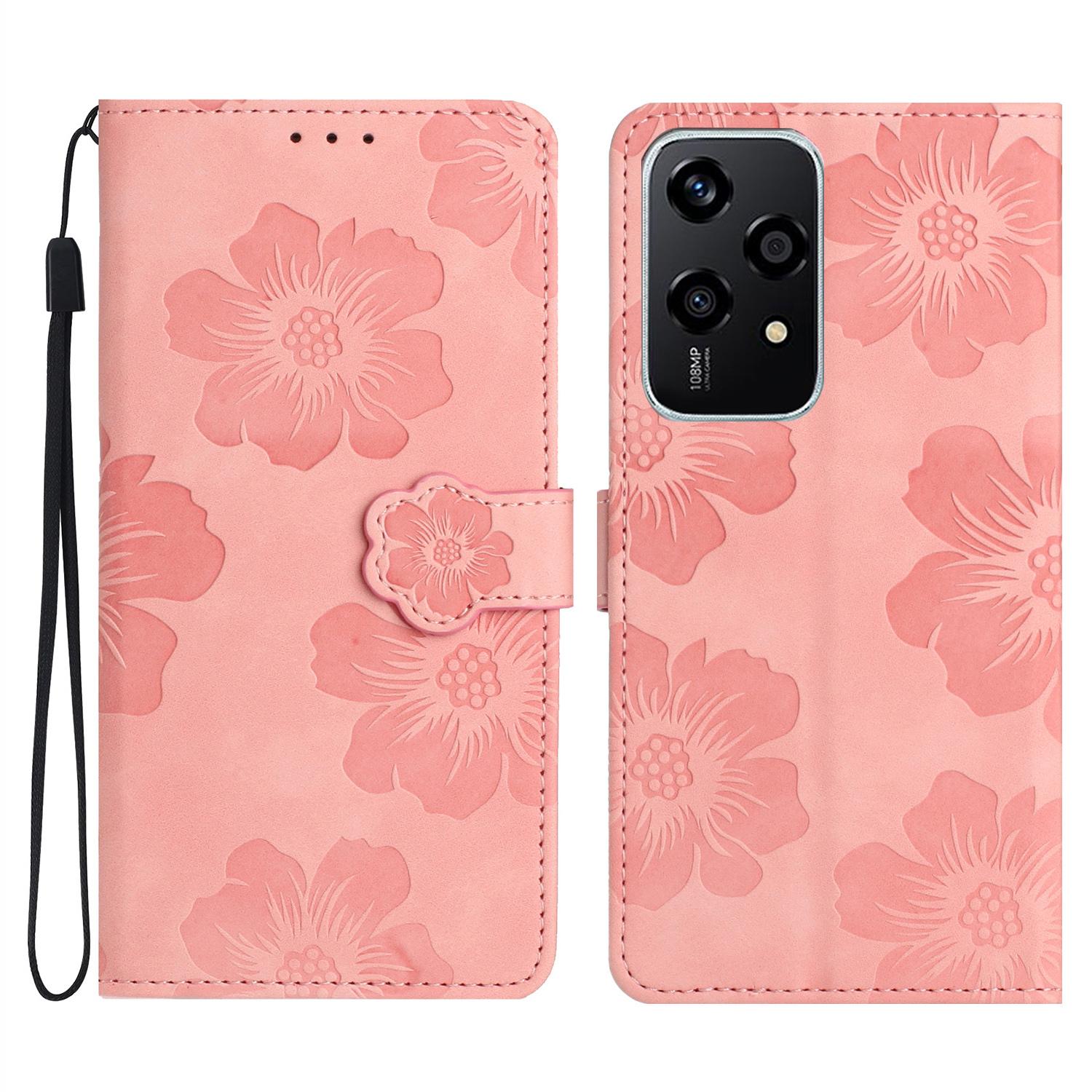 

For Honor 200 Lite Case Flower Design Leather Wallet Phone Cover with Wrist Strap C