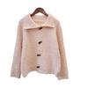 Autumn and Winter New Horn Buckle Lapel Knitted Cardigan Design Soft Waxy Milk Fufu Temperament Sweater Jacket Women