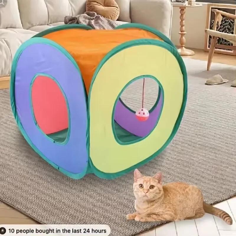 Fun Cat Tunnels Inside Foldable Cube Cat Tent Kitten Toy Tent House Interesting Pet Tunnel Toy Small Dog Playing Training