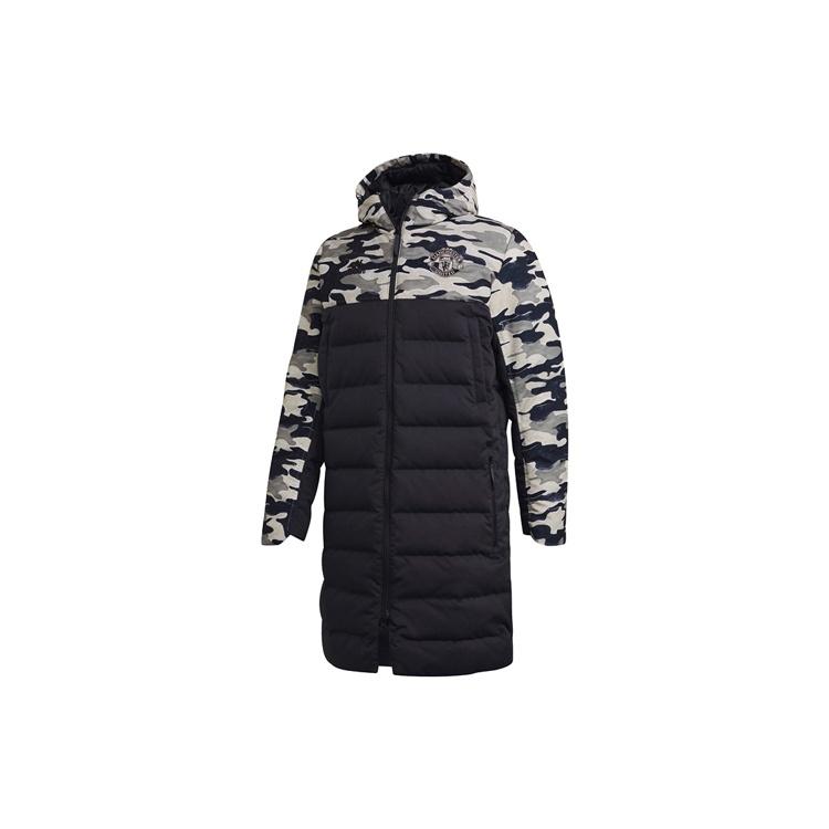 adidas Manchester United Embroidered mid-length Windproof Stay Warm hooded down Jacket Black Men s FR3867 L