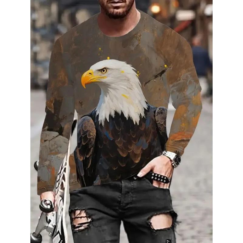 Herren 3D-Druck Crew-Neck Langarm-T-Shirt