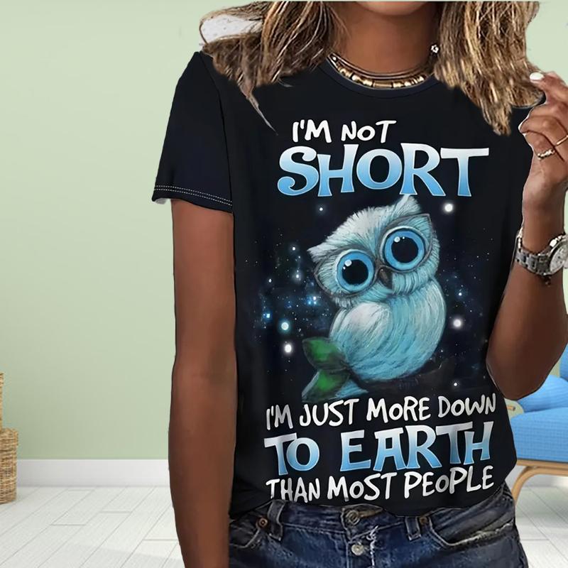 

Модная женская футболка с рисунком животных, совы и кошки, забавная повседневная футболка с круглым вырезом и короткими рукавами, летняя женская футболка XS синий