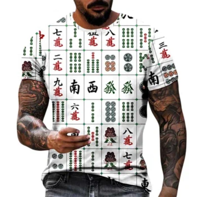 

New Men s Comfortable Fun Creative Short Sleeved Summer Fashion Mahjong 3D Printed Casual Round Neck T-shirt 6XL