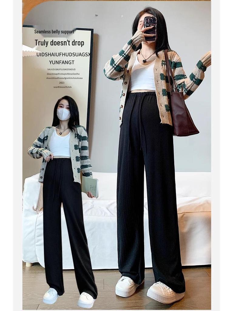 2024 Petite Maternity Pants: Spring/Autumn Wear, No Belly Support, Drawstring, Straight/Wide Leg, Long Pants